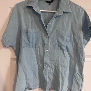 Sim & Sam Womens Button Front Lightweight Collared Top Light Denim L